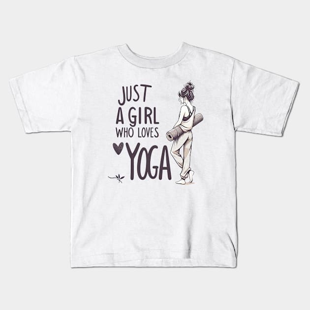 Just a Girl Who Loves Yoga-Girl with Mat and Messy Bun Kids T-Shirt by Mapd